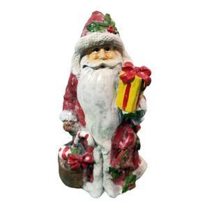 Christmas Santa 8" Resin Sparkle Figurine Bag Presents Candy Cane Holly Berry